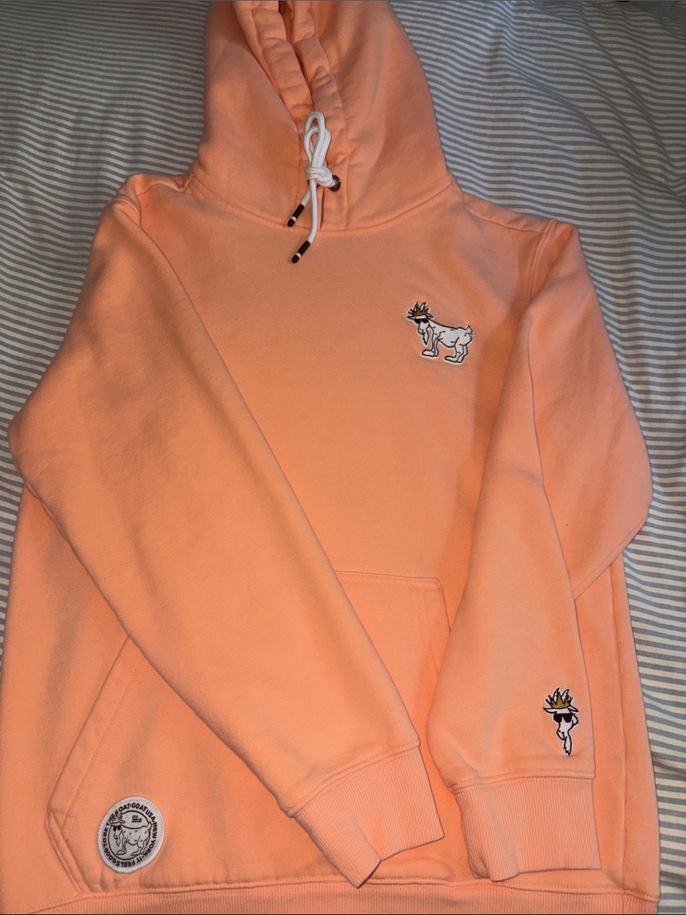 Men's Peach Crewneck Hoodie with Embroidered Motifs